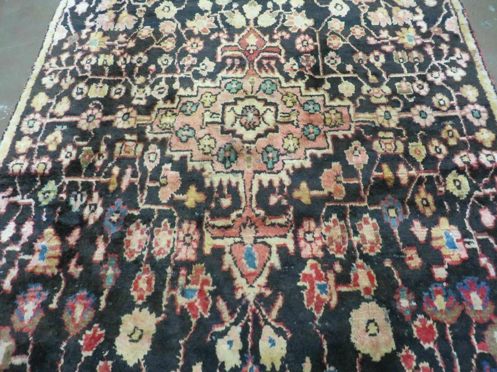 4' X 6' Antique Handmade India Floral Oriental Wool Veg Dye Dark Brown Rug Nice - Jewel Rugs