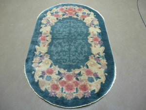 3' X 5' Vintage Handmade Chinese Art Deco Peking Oval Wool Rug Carpet - Jewel Rugs