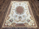 Needlepoint Rug 4x6 European Carpet, Leopard Print Rug, French Aubusson Savonnerie Design, Elegant Rug, Flatweave Rug, Wool Hand-Woven Ivory - Jewel Rugs