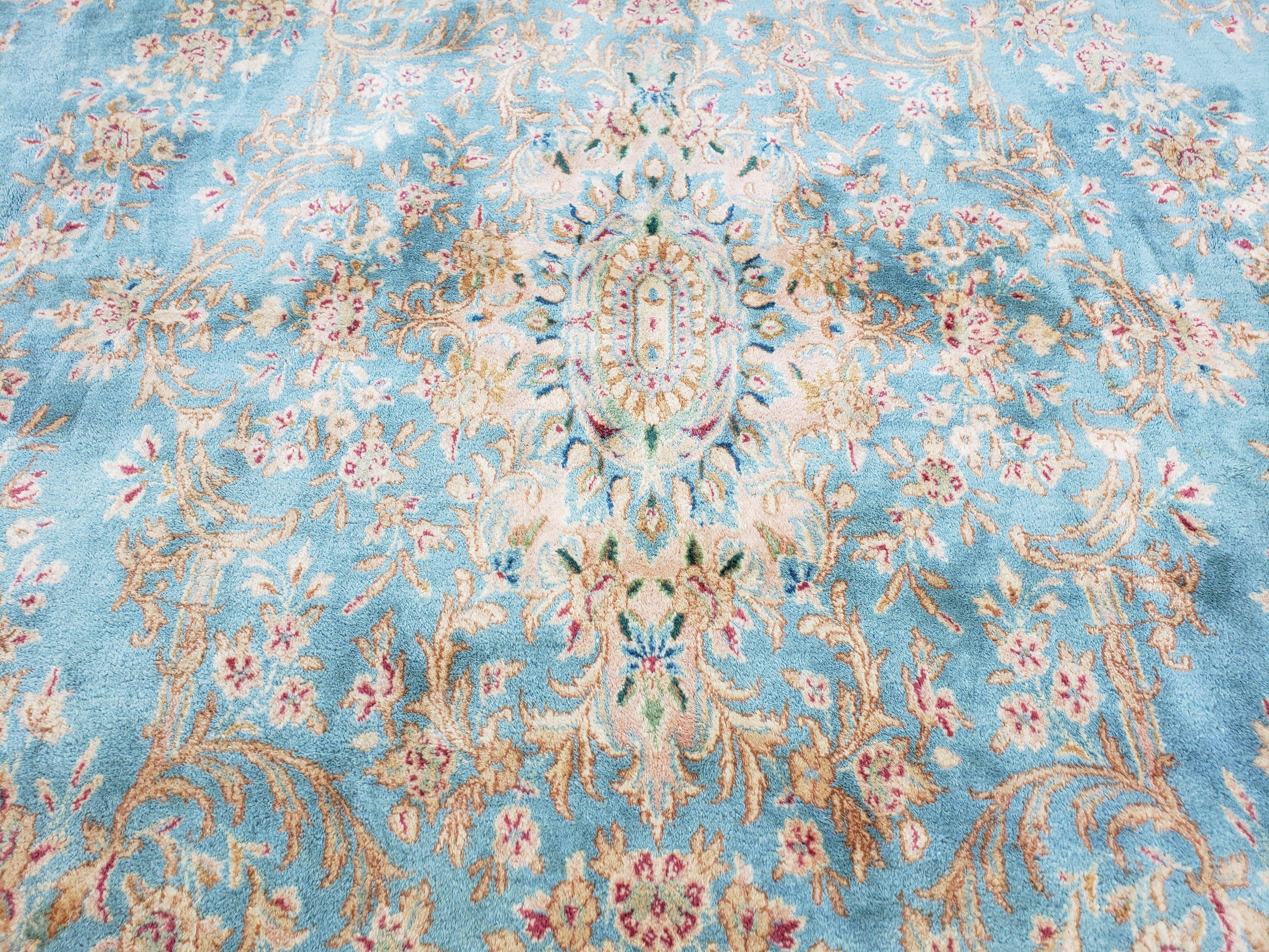 Vintage Oversized Persian Kirman Rug, Hand-Knotted, Wool, Light Blue and Ivory, 12' x 20' - Jewel Rugs