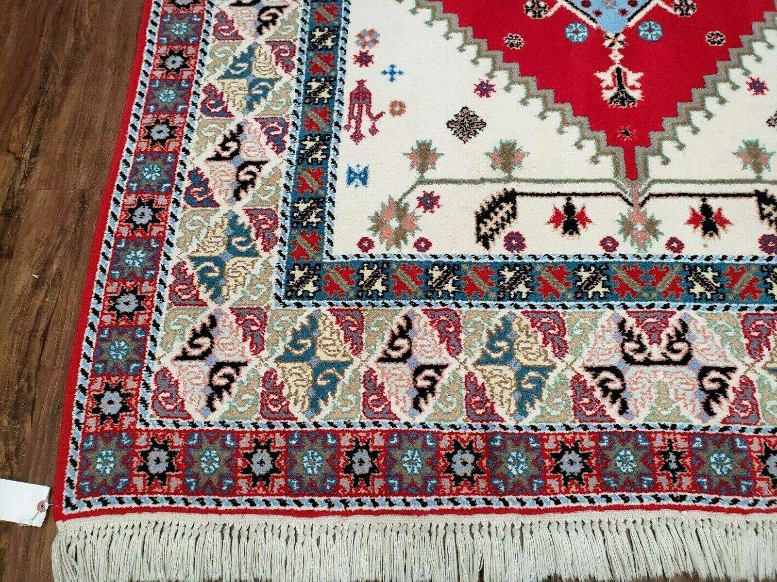 Vintage Moroccan Carpet 5x7 Area Rug, Berber Rug, Handmade Soft Wool Rug, Red Ivory and Blue, Geometric Medallion Rug, Bohemian Rug, Nice - Jewel Rugs