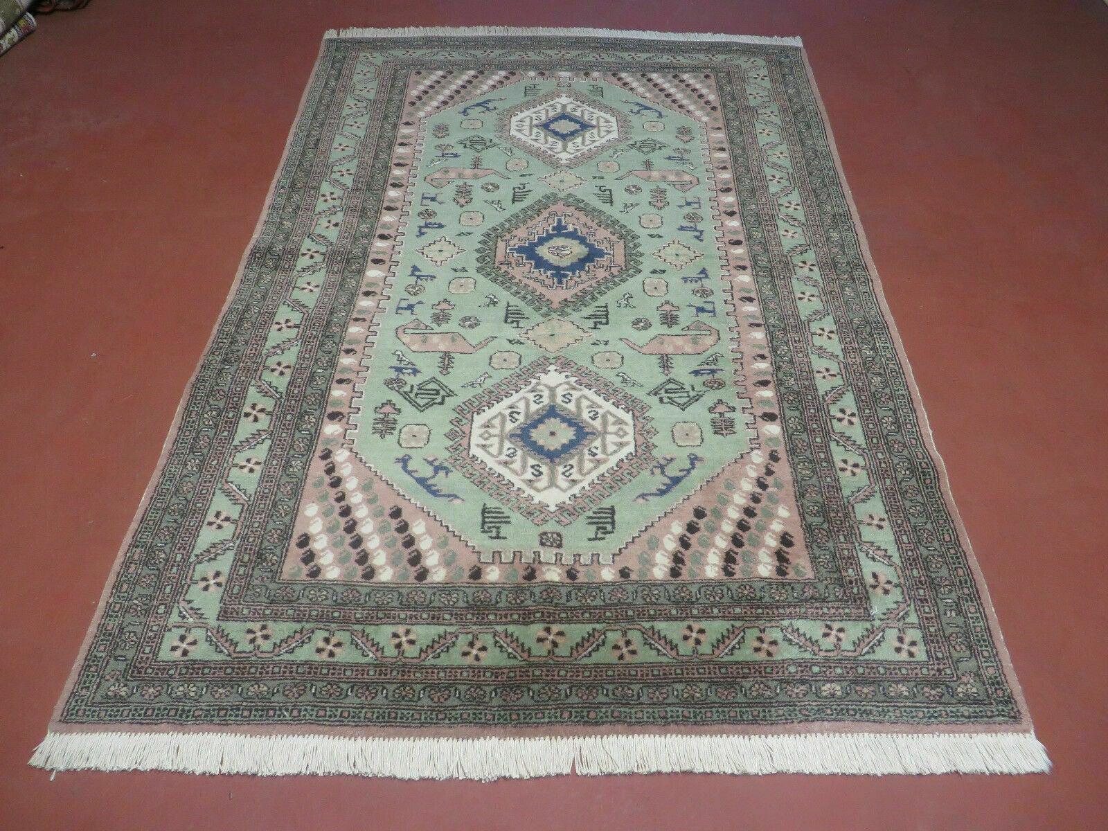 5' X 7' Vintage Handmade Finely Knotted Turkish Royal Sivas Wool Rug Green Geometric Pattern Bohemian Boho Home Décor - Jewel Rugs