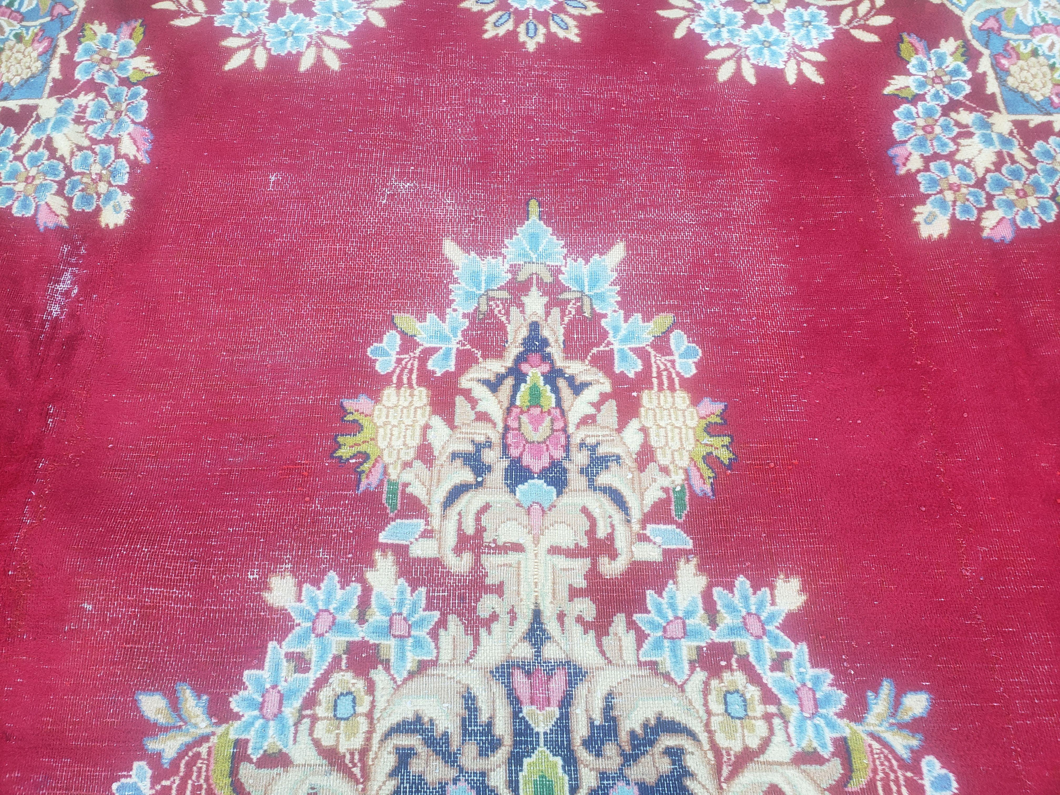Antique Persian Kirman Rug 10x17 Oriental Carpet 10 x 17, Red, Multicolor, Namazian Signature Master Weaver, Shabby Chic, Semi Open Field - Jewel Rugs