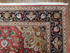 Vintage Persian Tabriz Rug 6.7 x 9.9, Wool Hand-Knotted Salmon Pink & Dark Blue Floral Medallion Carpet, Traditional Fine Persian Oriental Rug - Jewel Rugs