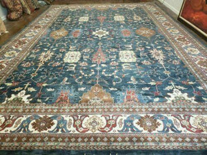 12' X 18' One-of-a-Kind Hand-Knotted Wool Indian Rug Agra Blue Gray Wow - Jewel Rugs