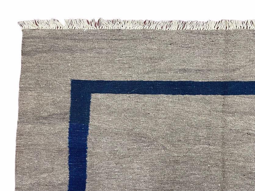 Geometric Turkish Kilim Rug 5' 7" x 7' 9", Flatweave Carpet, Minimal Design, Anatolian Carpet, Gray, Geometric, Dark Blue, Hand-Knotted, New - Jewel Rugs