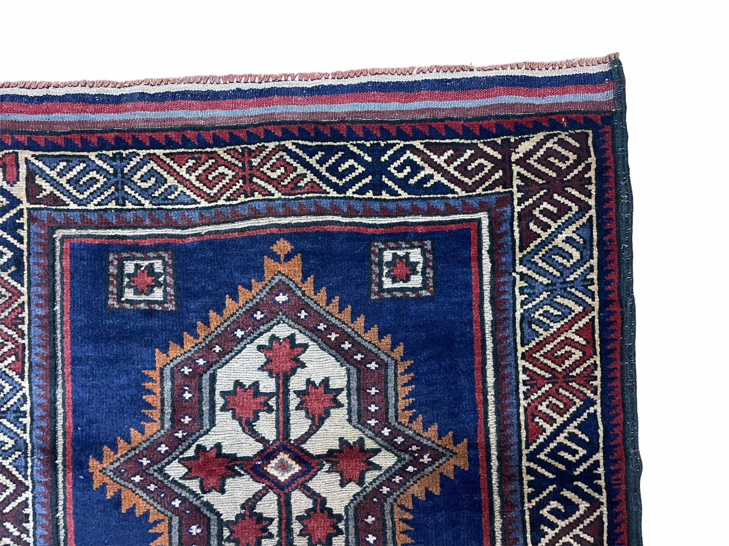 3 X 4 Handmade Tribal Wool Rug Baluchi Rug Afghan Balouch Rug Blue Red Beige - Jewel Rugs