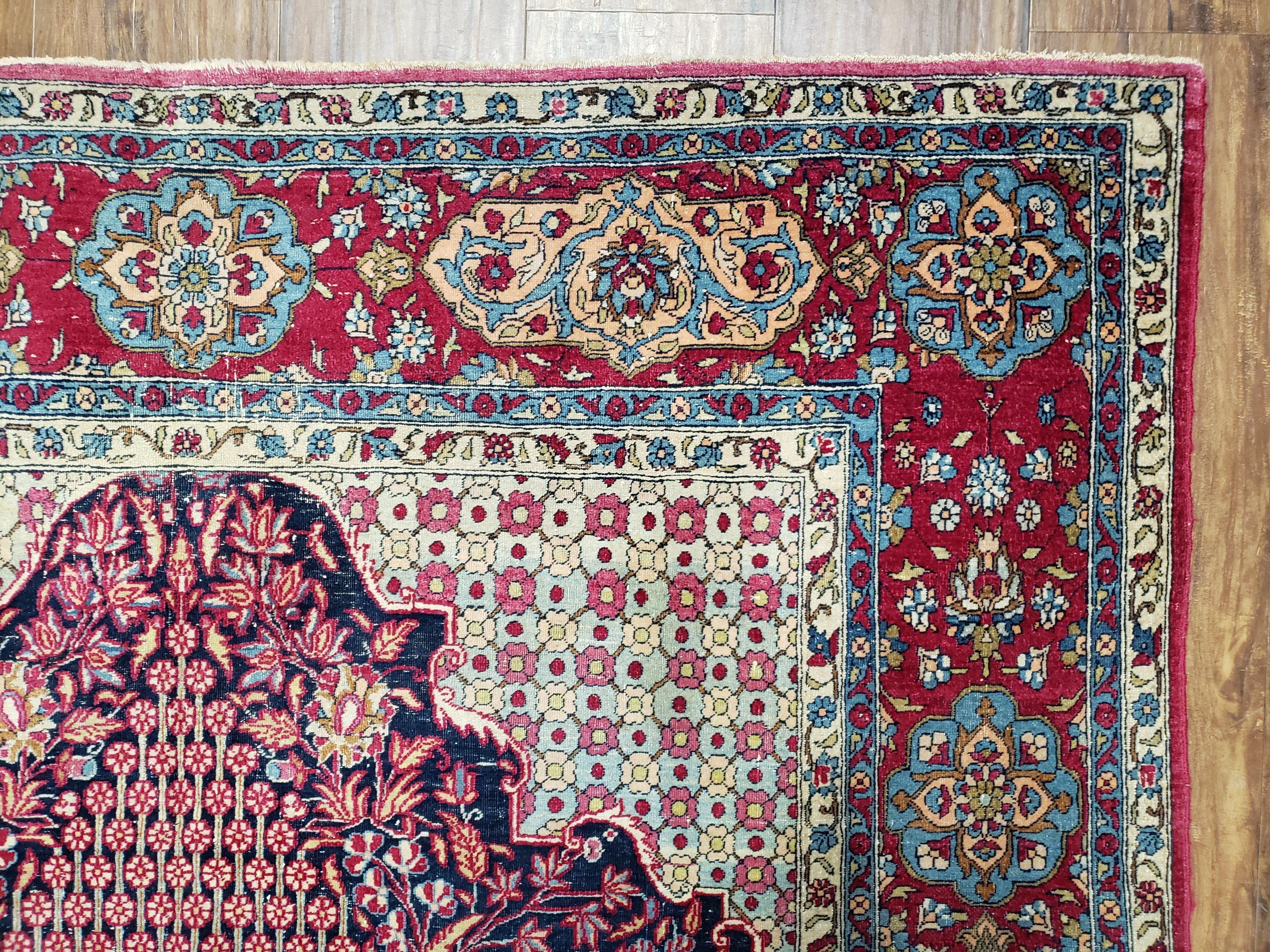 Antique Persian Tehran Rug 5x8, Midnight Blue and Red, Hand-Knotted, Wool - Jewel Rugs