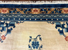 Chinese Peking Rug 9x12, Large Asian Oriental Carpet, Semi Antique Vintage Cream and Navy Blue Hand Knotted Wool Chinese Area Rug 9 x 12 ft - Jewel Rugs