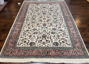 Indo Persian Rug 6x9, Allover Floral Oriental Carpet 6 x 9 ft, Ivory/Cream Pink Hand Knotted Wool Vintage Traditional Area Rug, Handmade Rug - Jewel Rugs