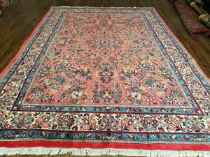 7' X 9' Handmade Knotted India Floral Wool Rug Hand Knotted Carpet Coral Red - Jewel Rugs