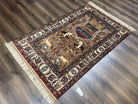 Unique Afghan Silk Rug 4x6, Hunting Pattern Animal Motifs, Light Brown and Cream, Persian Handwritten Poetry, Fine 1940s Oriental Carpet Wow - Jewel Rugs