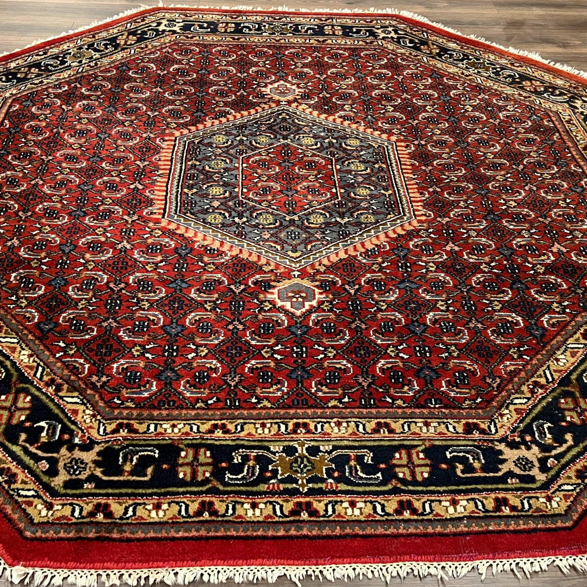 Octagon Rug 8 x 8 ft, Indo Persian Rug, Indian Rug 8x8, Red Black Gold ...