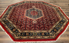 Octagon Rug 8 x 8 ft, Indo Persian Rug, Indian Rug 8x8, Red Black Gold, Hand Knotted Octagon Shaped Round Rug, Vintage Rug, Mahi Herati Wool - Jewel Rugs