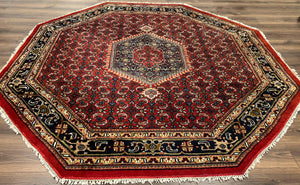 Octagon Rug 8 x 8 ft, Indo Persian Rug, Indian Rug 8x8, Red Black Gold, Hand Knotted Octagon Shaped Round Rug, Vintage Rug, Mahi Herati Wool - Jewel Rugs