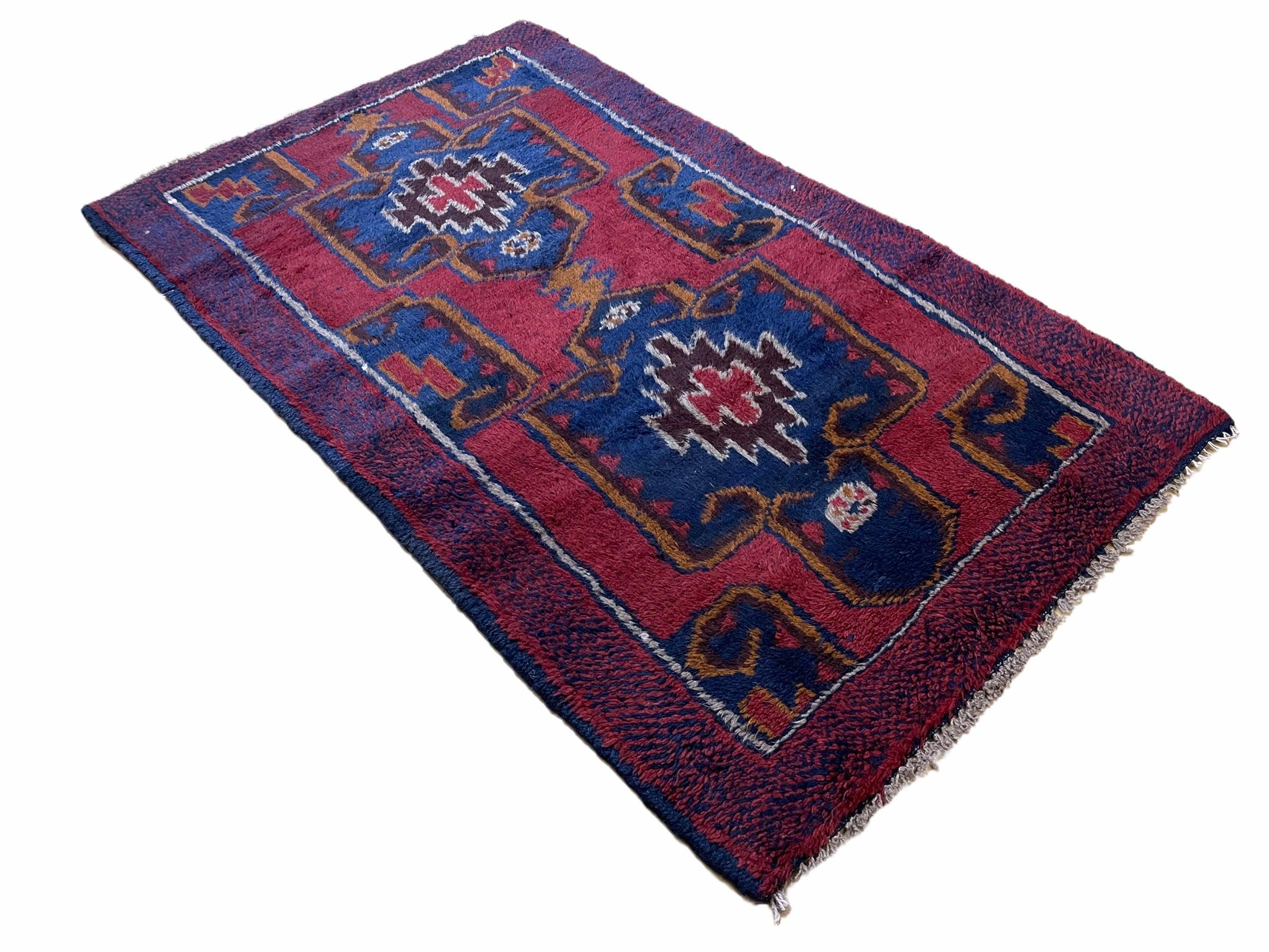 2' 8" X 4' 4" Vintage Handmade Tribal Wool Rug Balouchi Rug Afghan Rug Red Blue - Jewel Rugs