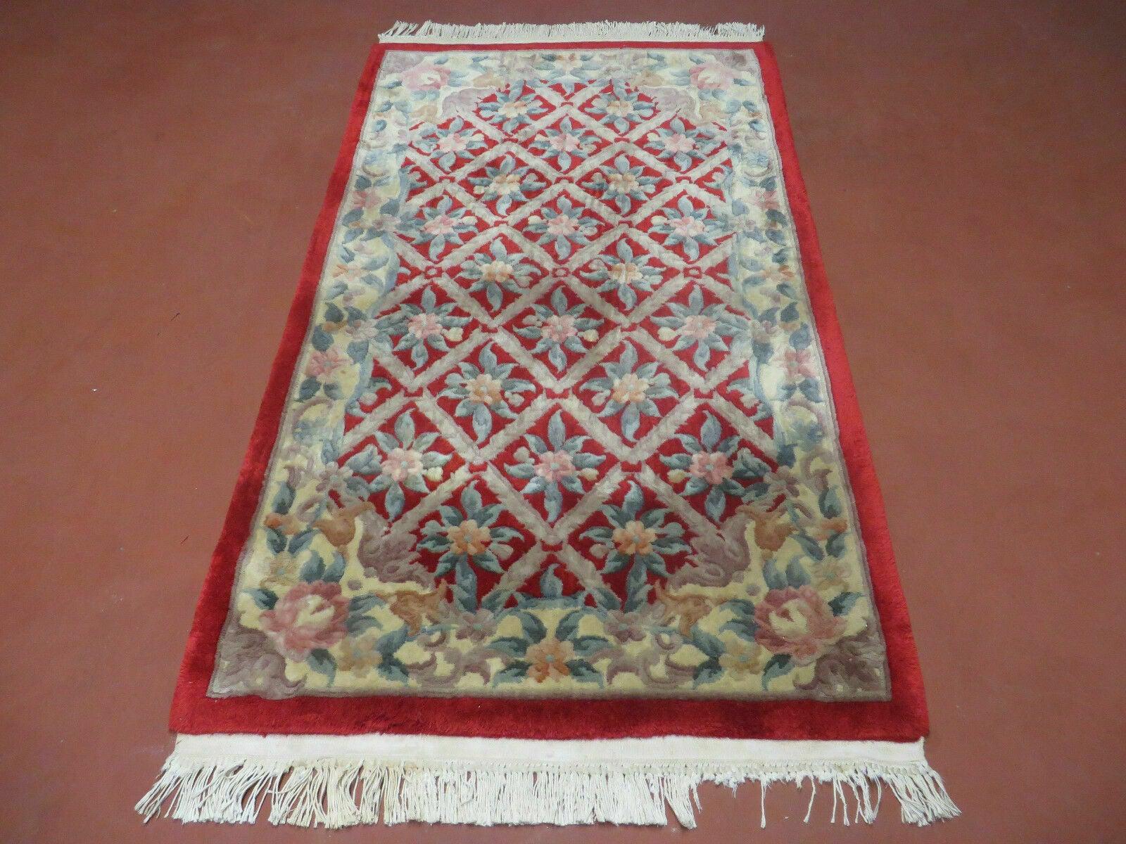 3' X 5' Vintage Handmade Chinese Art Deco Wool Accent Throw Scatter Rug Carpet Red - Jewel Rugs