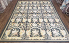 Vintage Black Aubusson Area Rug 8x10, Large Flowers Chinese Aubusson Carpet 7.9 x 10, Wool Hand-Knotted Floral Pattern Flat Weave Rug Nice - Jewel Rugs