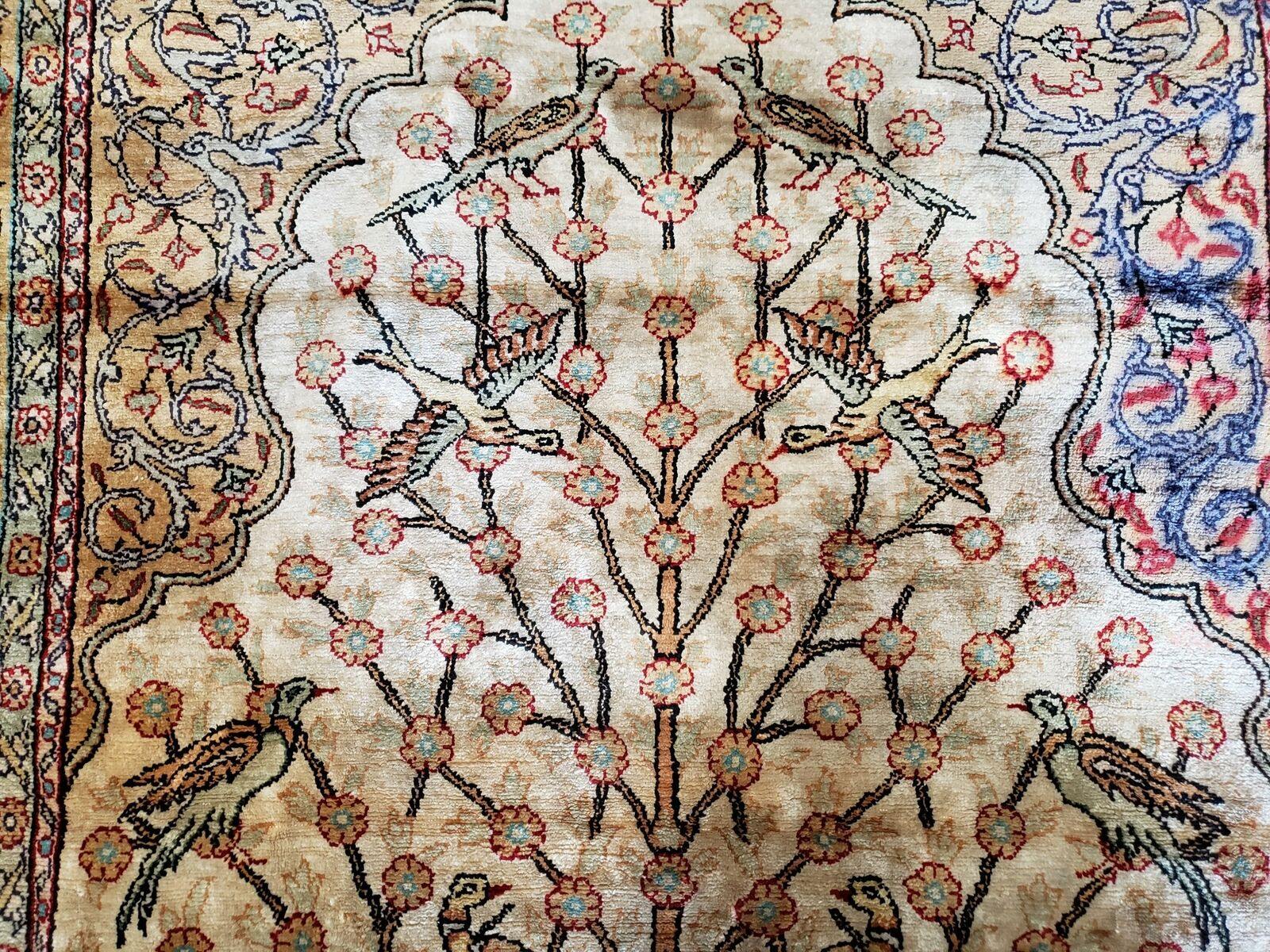 3' X 4'3" Antique Authentic Fine Handmade Turkish Silk Rug Tree Of Life Birds - Jewel Rugs