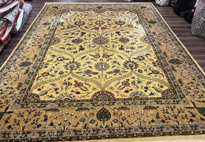 Indo Persian Mahal Rug 10x14, Wool Hand Knotted Oriental Carpet, Cream Floral Allover, Vintage Area Rug 10 x 14, Traditional Rug, Handmade - Jewel Rugs
