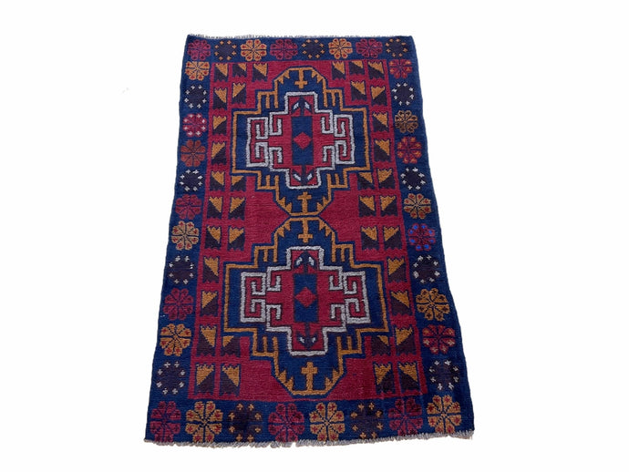 3 X 4.3 Vintage Handmade Tribal Wool Rug Balouch Rug Afghan Rug Red Blue Nice - Jewel Rugs