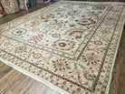 9' X 12' Handmade Indian Floral Wool Rug Hand Knotted Carpet Tea Washed Beige - Jewel Rugs