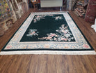 8' X 11' Vintage Handmade Chinese Carving Sculpture Wool Rug Flowers Green Nice - Jewel Rugs