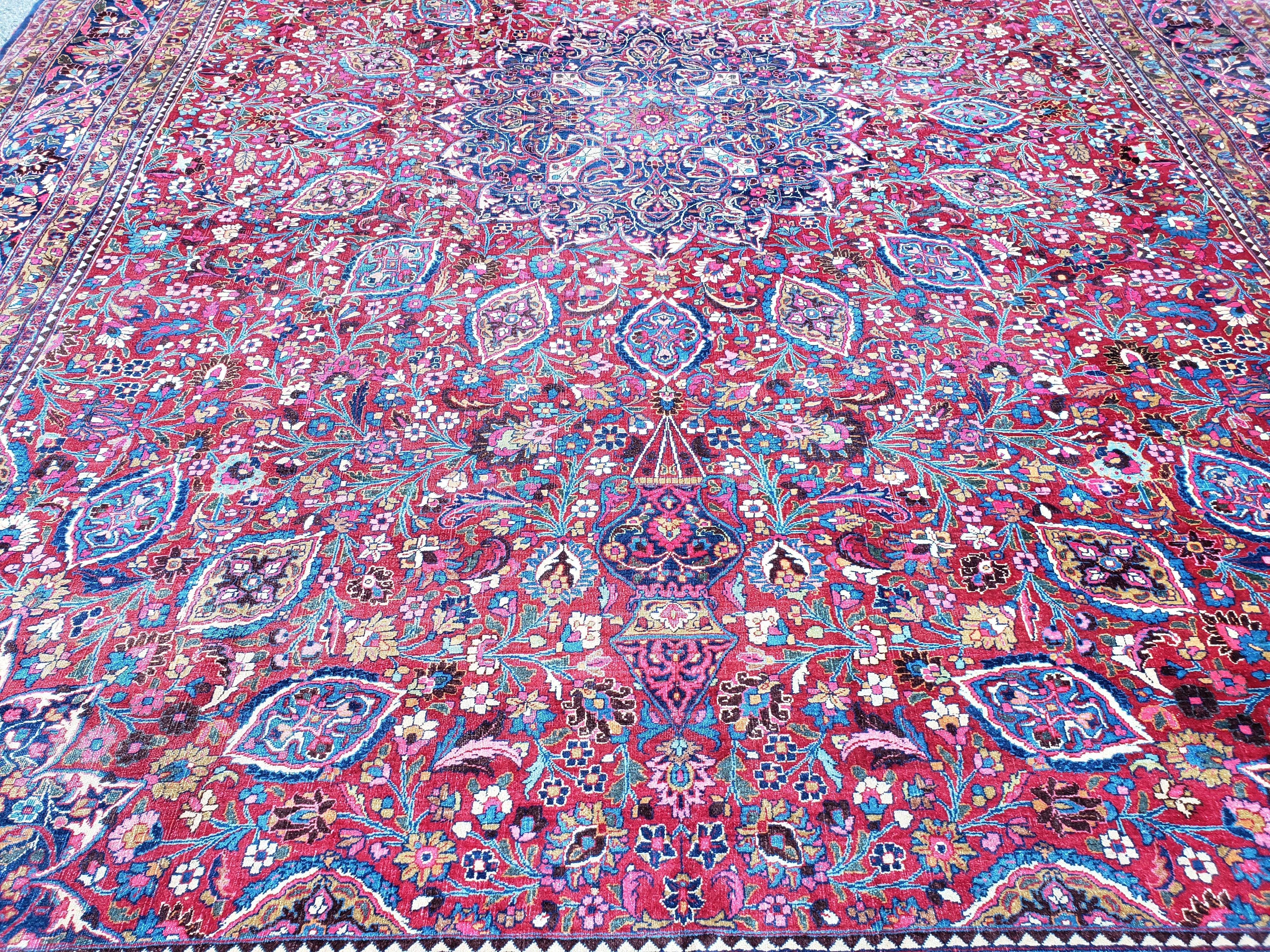 Antique Persian Mashad Oversized Area Rug, 12x17, Red, Wool, Hand-Knotted, Low Pile - Jewel Rugs