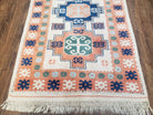 1960s Vintage Turkish Kazak Area Rug 3x5, Wool Hand-Knotted Ivory & Peach Tribal Style Carpet, 3 x 5 Soft Pile Living Room Carpet, Boho Rug - Jewel Rugs