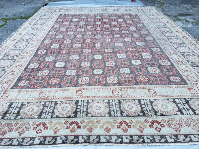 11x14 Antique Turkish Rug - 11 x 14 Turkish Khotan Oushak Carpet - Palace Size Gray Hand Knotted Wool Oriental Area Rug - Large Room Rug - Jewel Rugs