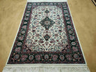 4' X 6' Vintage Hand Knotted In India Wool Silk Accent Rug Carpet Ivory Beige - Jewel Rugs