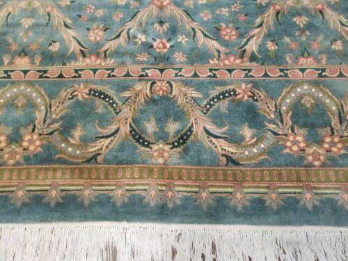 9' X 12' Hand Made Chinese Oriental Floral Garden Wool Rug Plush Pile Blue Teal - Jewel Rugs