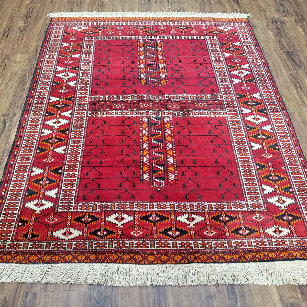 Hatchli Rug Antique Persian Turkoman Rug 4x5, Hatchli Tekkeh Ersari Red Tribal Rug ...