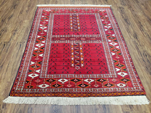 Red Antique Persian Turkoman Hatchli Tribal Four Seasons Rug, 3' 11" x 5' - Jewel Rugs