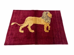 3.5 X 5 Handmade Rug Vintage New Rug Quality Wool Lion Red Veggy Dyes Pictorial - Jewel Rugs