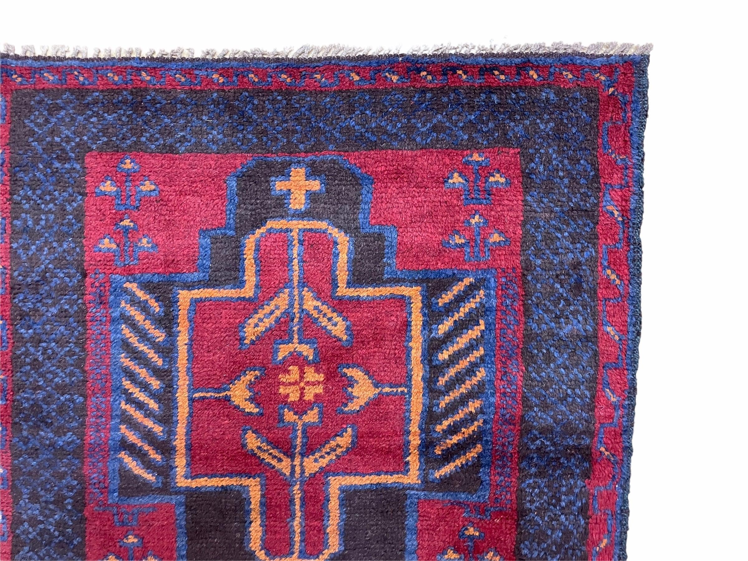 3' X 5' Vintage Handmade Tribal Wool Rug Balouchi Rug Afghan Rug Red Blue Nice - Jewel Rugs