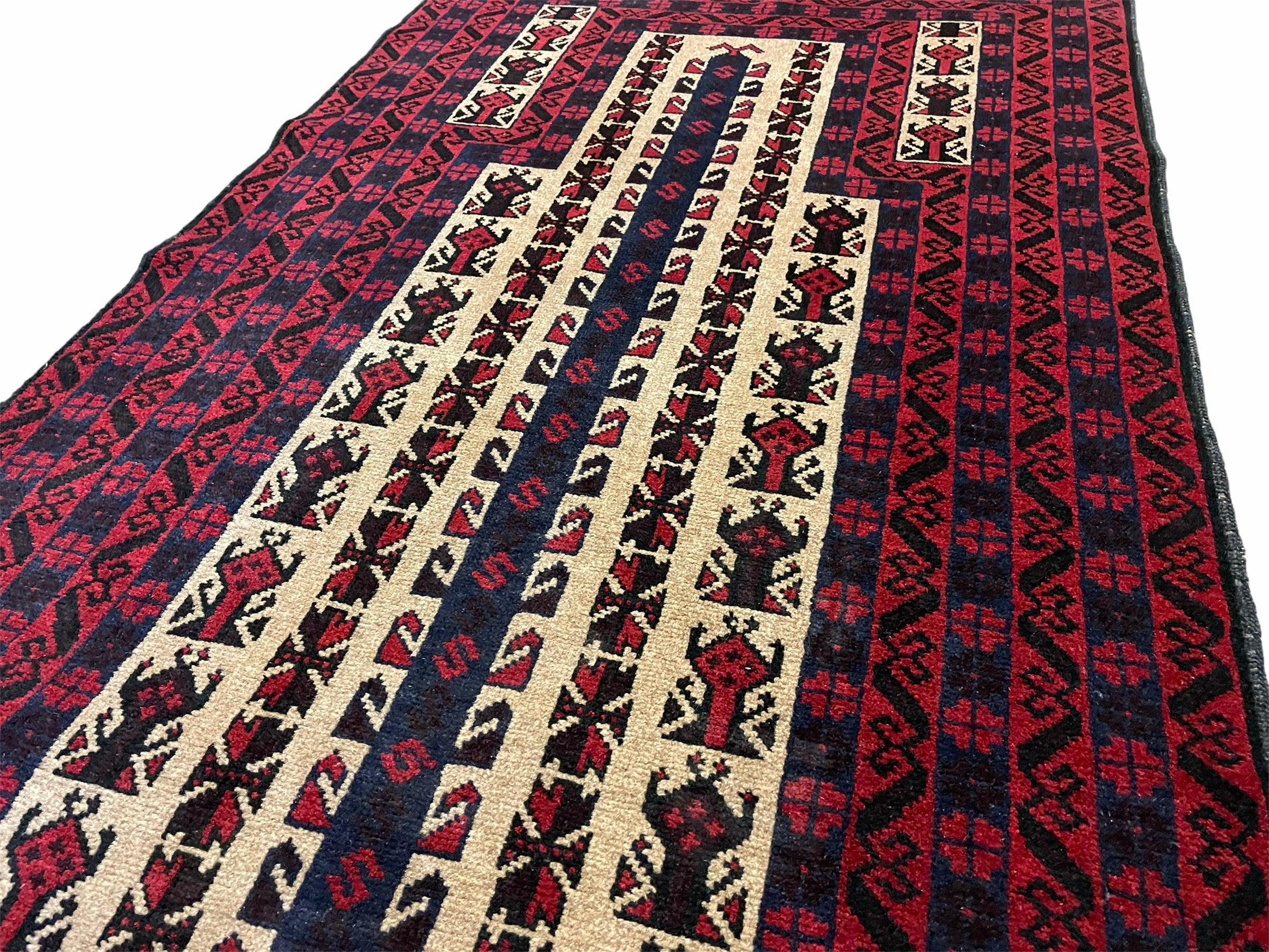 3x5 New Handmade Tribal Rug Afghan Rug Prayer Rug Balouch Wool Rug Red Black Tan - Jewel Rugs