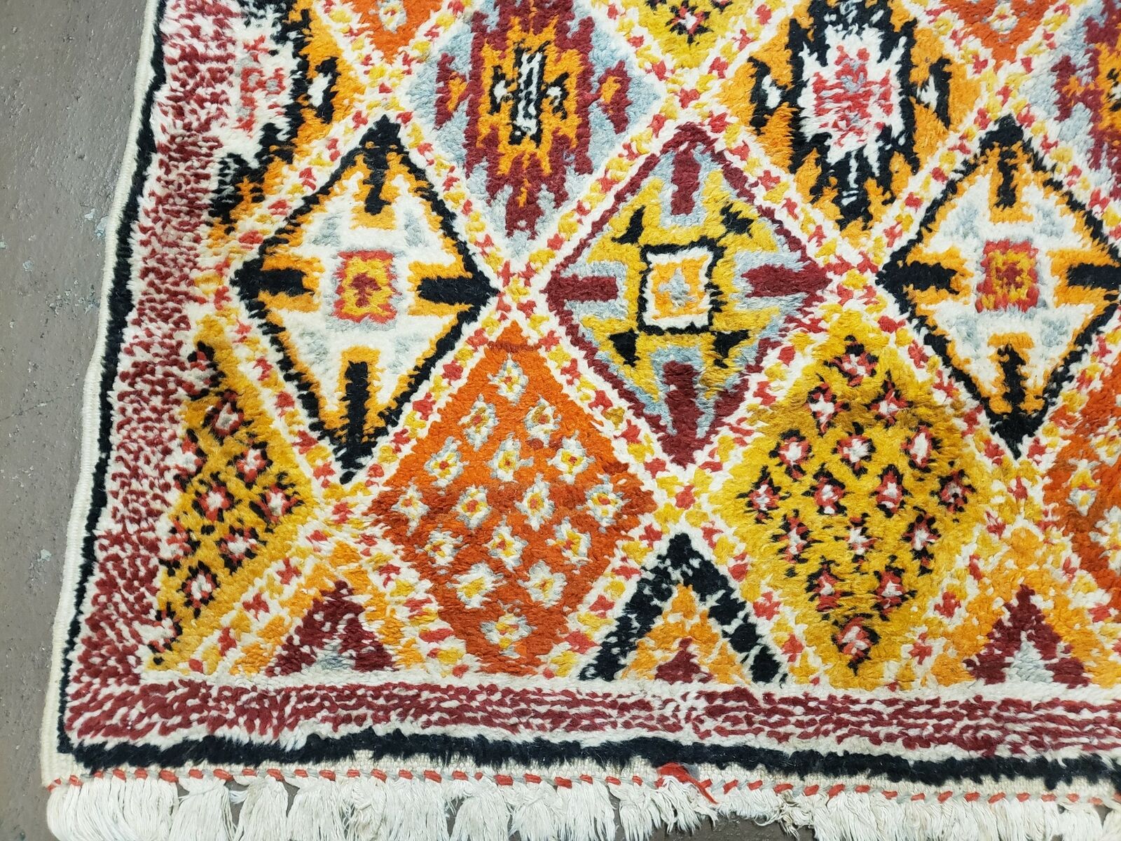 Moroccan Rug 3x5 Vintage Handmade Tribal Rug, Colorful Rug, Orange Yellow Red, Boujad Rug, Boho Beni Ourain Checkered Panel Wool Rug, Berber - Jewel Rugs