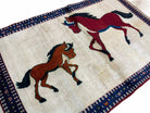 3.5 X 5 Handmade Hand-Knotted Quality Wool Pictorial Brown Horses Animal Rug - Jewel Rugs