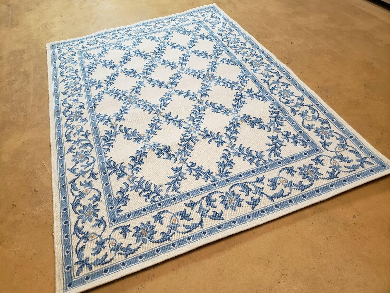 3'8" X 5'6" Karastan Wool RUG Newport 512/7910 Belgium Treillage Conton Blue & Beige - Jewel Rugs