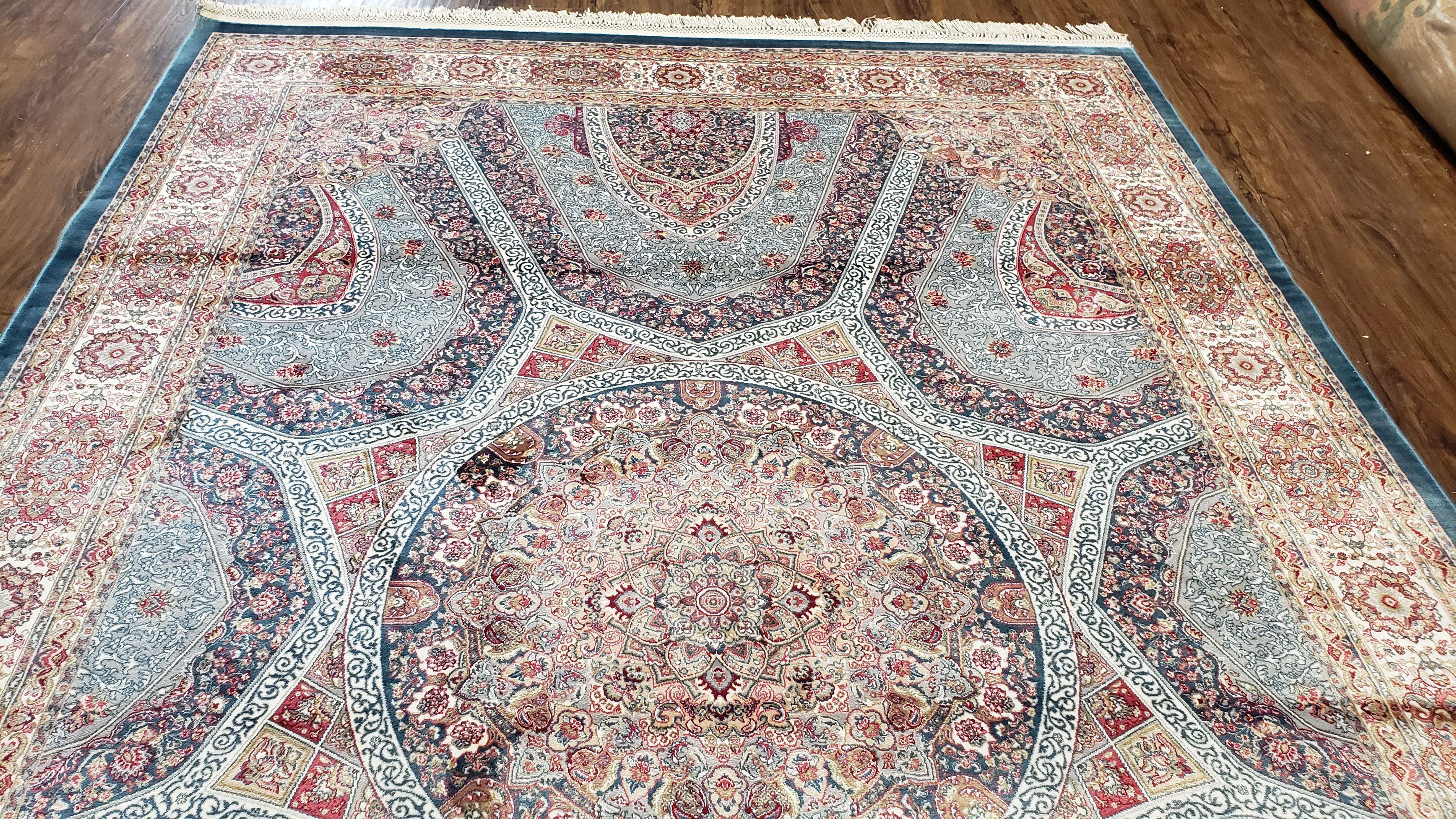 Silk Carpet 5.3 x 7.6 ft, Persian Design Silk Rug, Silk Area Rug, Bamboo Silk, Light Blue, Beige, Cream, High Quality, Soft Area Rug 5x7 - Jewel Rugs