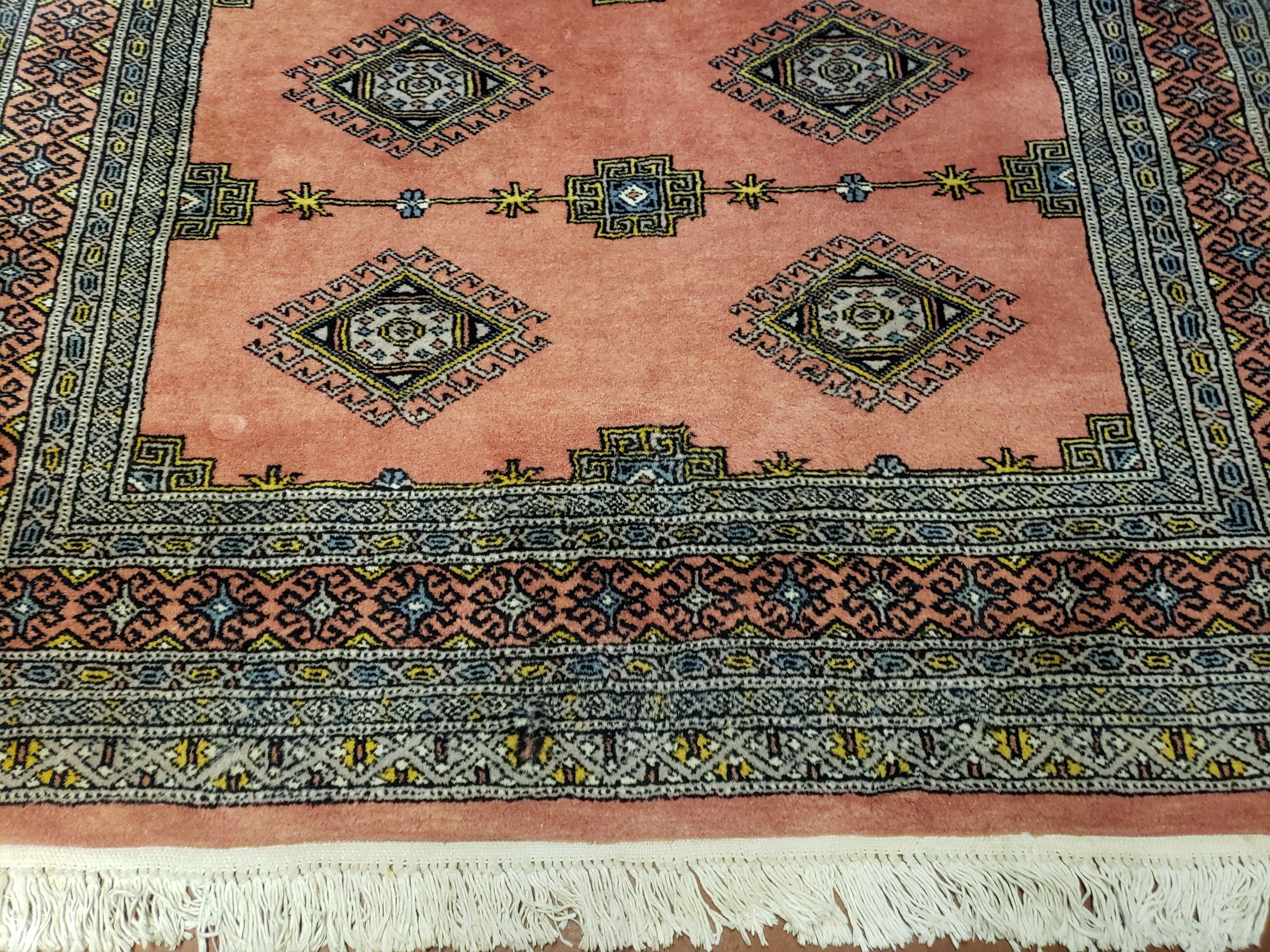 Red Turkoman Rug 4x6 Vintage Bokhara Rug Geometric Design, Finely Woven Rug, Pakistani Rug, Hand-Knotted Rug, Foyer Rug - Jewel Rugs