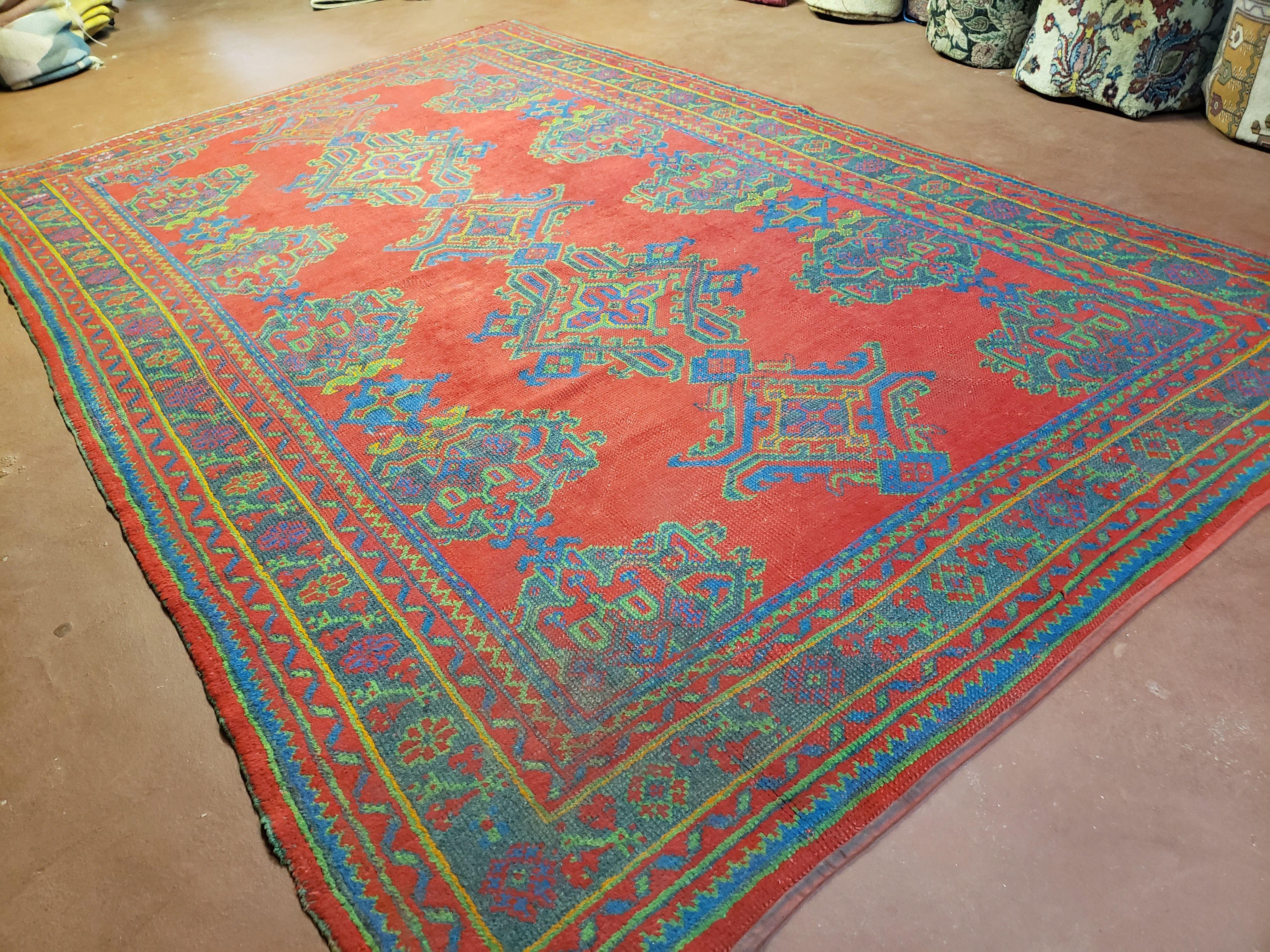 7x11 Turkish Oushak Rug, Vintage Red & Blue Oriental Carpet, Hand Knotted Wool Area Rug 7 x 11, Turkish Sparta Rug, Antique Turkish Rug Nice - Jewel Rugs