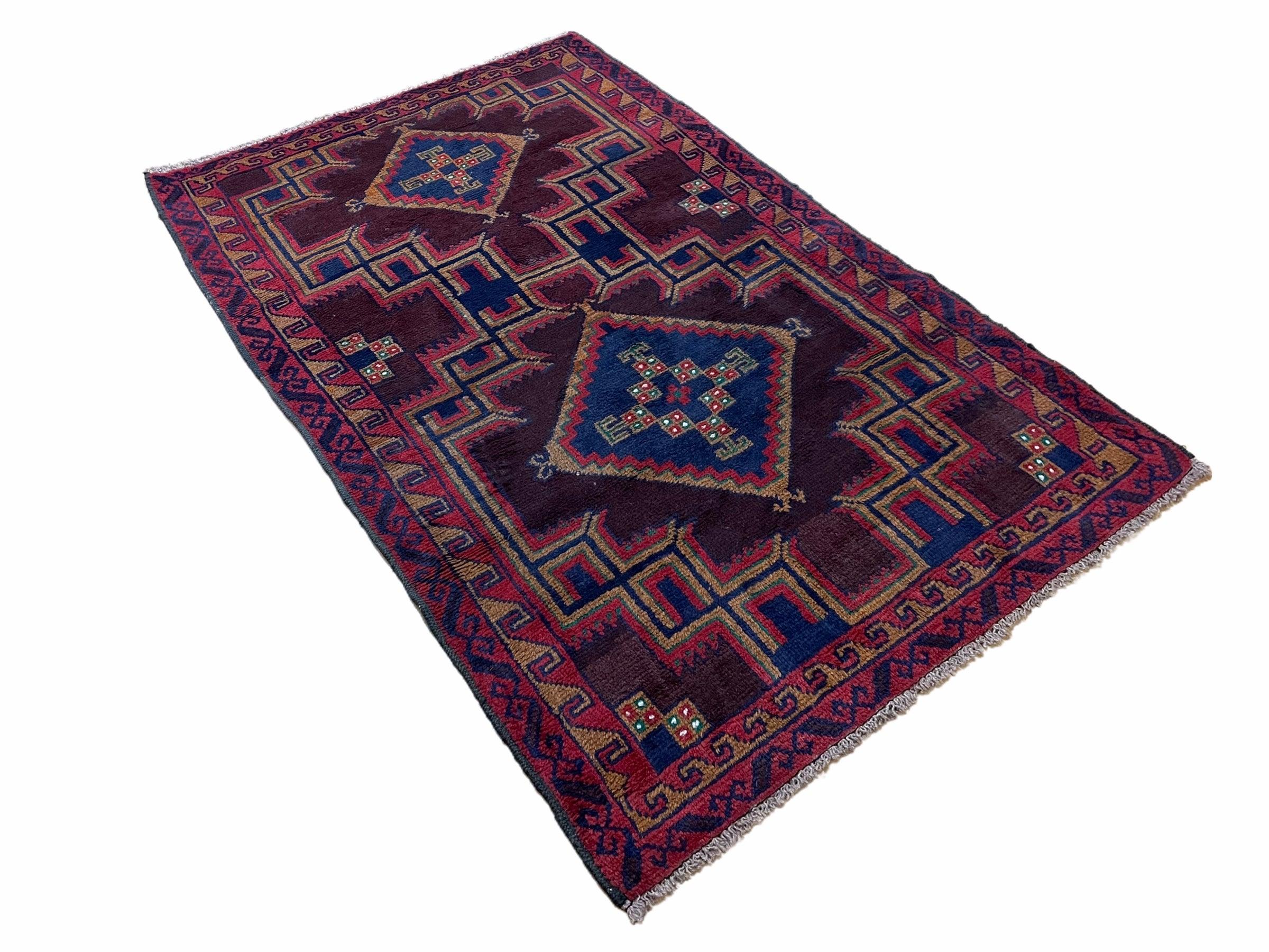 2'11" X 4'6" Vintage Handmade Tribal Wool Rug Balouchi Rug Afghan Rug Geometric - Jewel Rugs