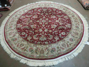 6' Handmade Fine Chinese Floral Oriental Wool & Silk Rug Carpet Round Wine Red - Jewel Rugs