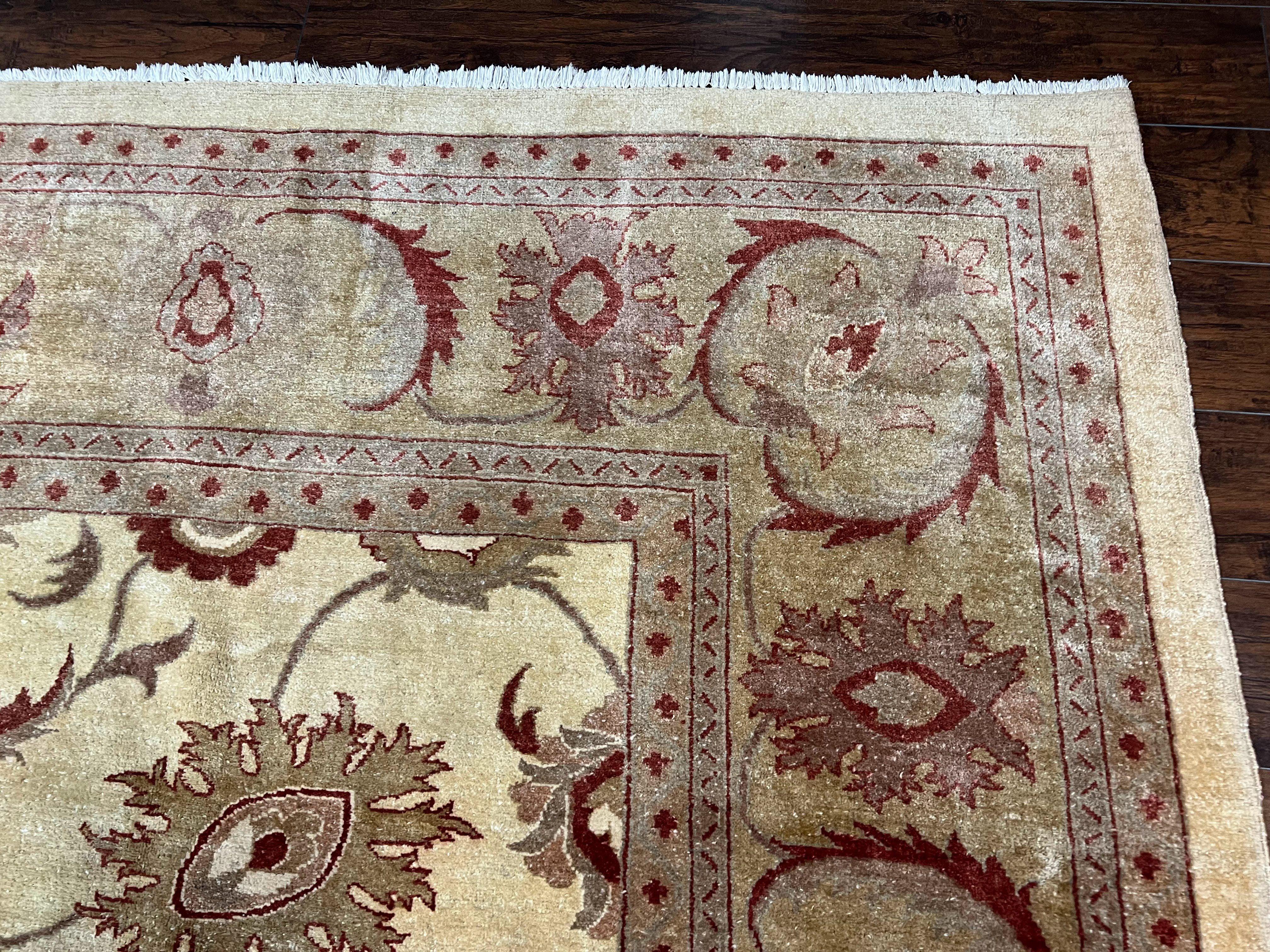 Large Peshawar Rug 11x14, Vintage Beige Chobi Carpet, Allover Floral Design, Hand Knotted, Wool, Room Sized Rug for Living Room Dining Room - Jewel Rugs