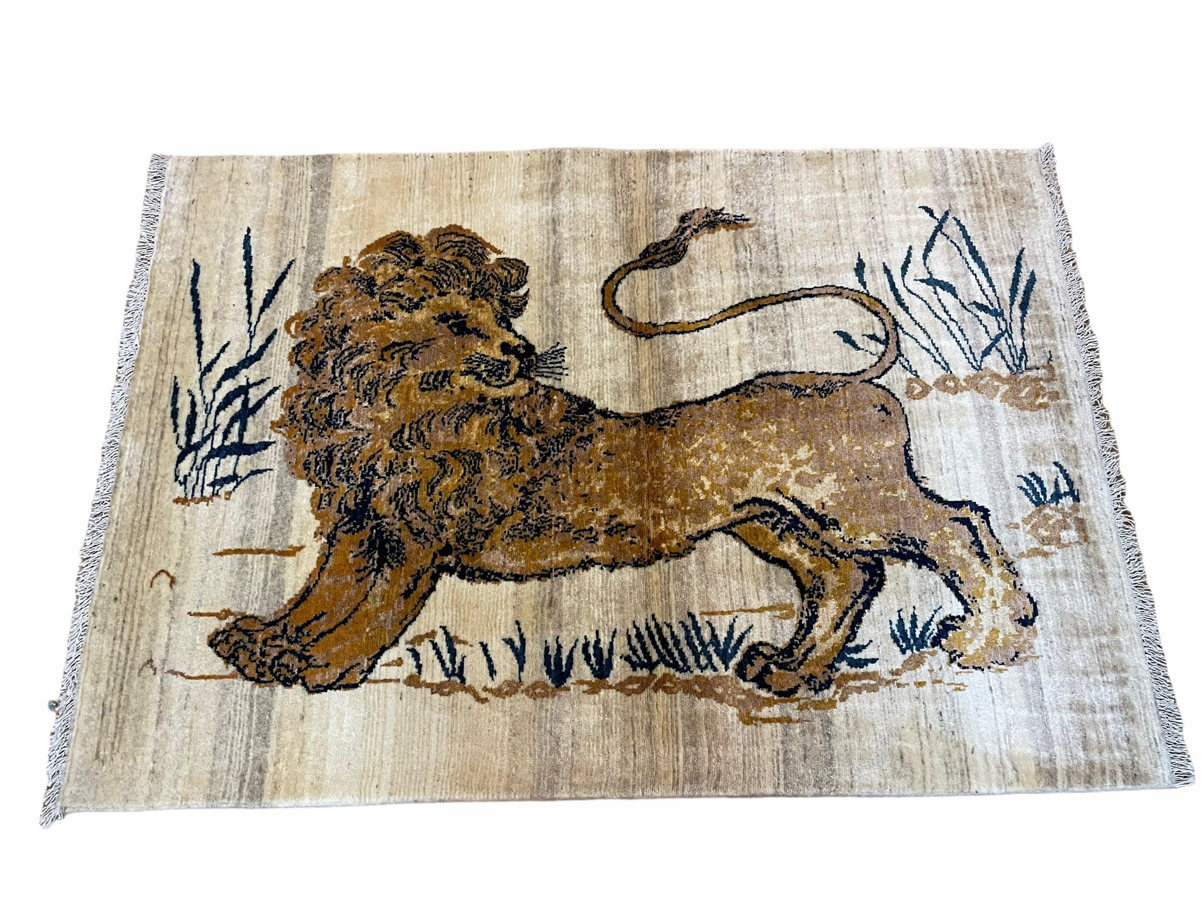 3.5 X 4 Handmade Hand-Knotted New Vintage Rug Quality Wool Lion Organic Dyes - Jewel Rugs