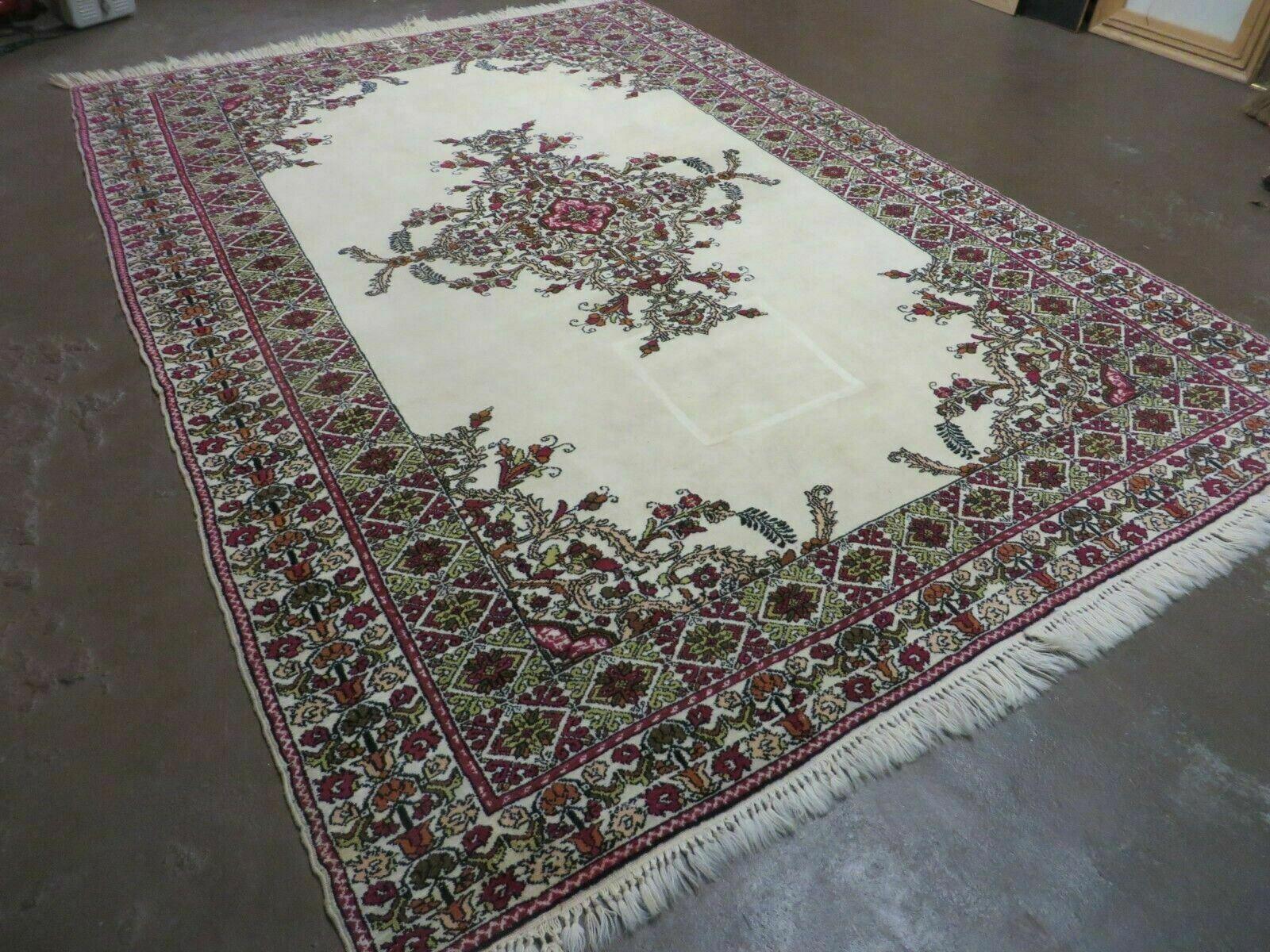 7x10 Moroccan Rug, Open Field Medallion, Berber Carpet, Hand Knotted Soft Wool Area Rug, Cream Color Background, Vintage Rug, Room Sized Rug - Jewel Rugs