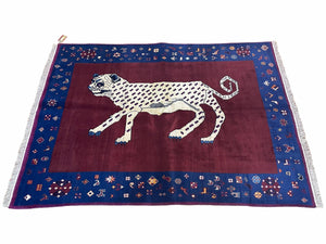 5 X 7 Handmade Zagros Wool Rug Snow White Panther Maroon Blue Organic Dyes - Jewel Rugs