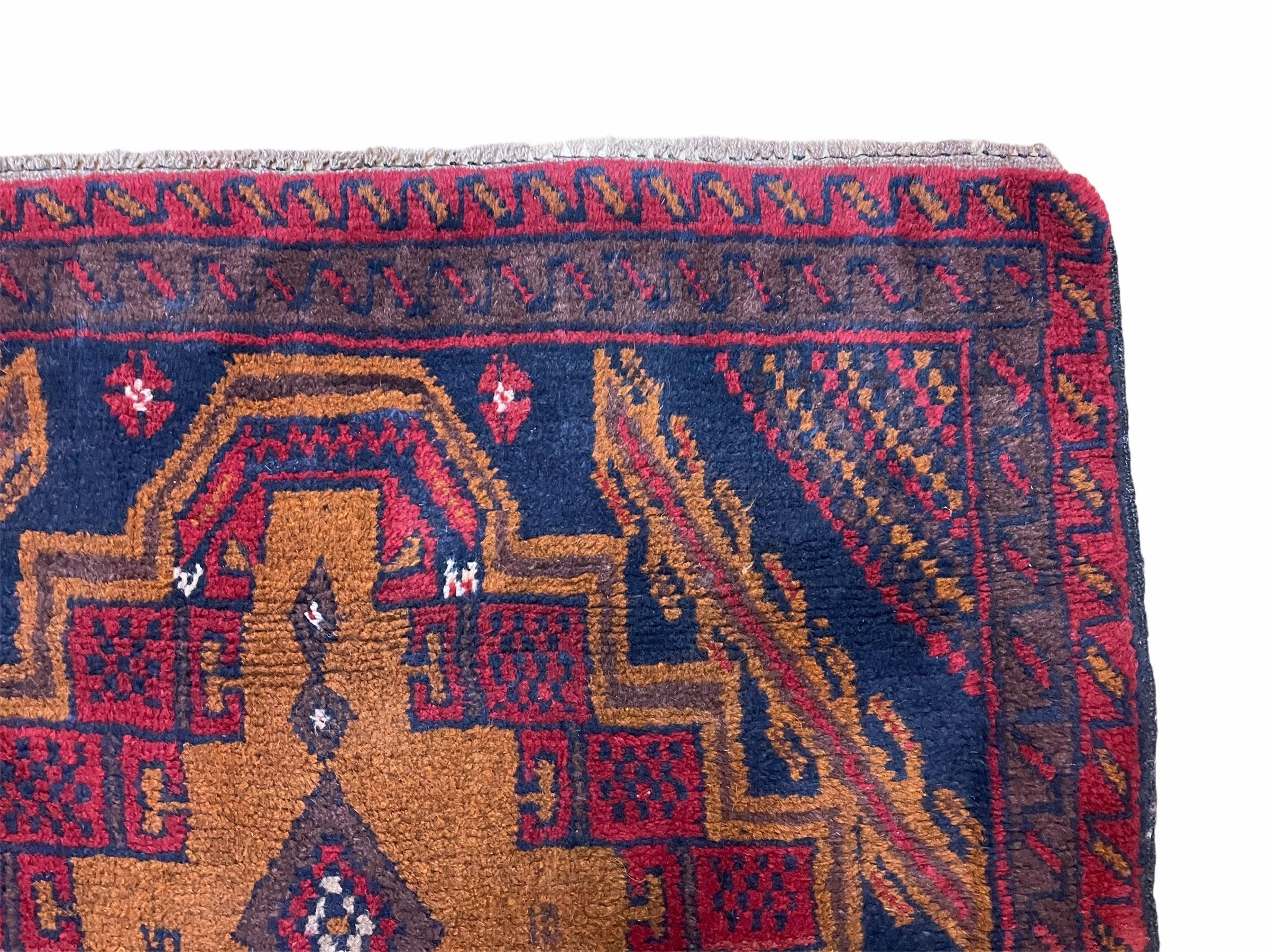 3' x 4' 5" Vintage Handmade Tribal Balouchi Rug Afghan Rug Brown Red Blue - Jewel Rugs